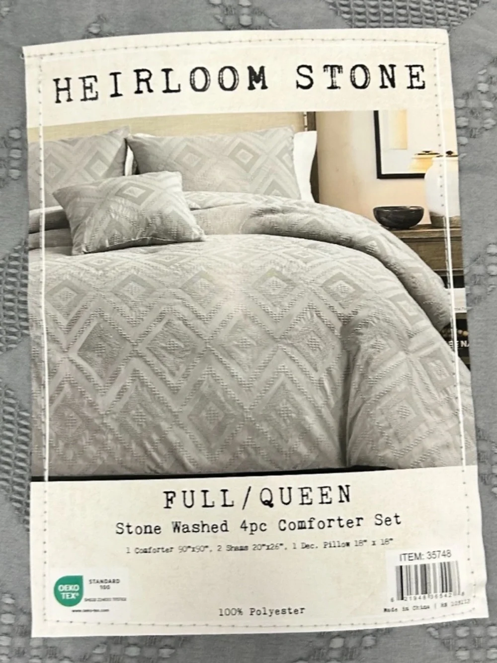 Heirloom Stone Washed Gray 4 Piece Full/Queen Comforter Set